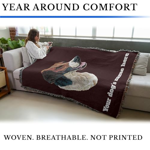 Pure Country Weavers English Foxhound Dog Personalized Woven Blanket Red by Robert May - Gift Cotton Tapestry Throw - Made in The USA - 72" x 54" - color: Red, size: 72" x 54" - Custom