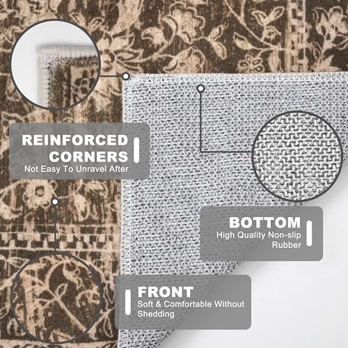 KILOCOCO Small Area Rug 2x3 Entryway Rugs Washable Rug Printed Vintage Floral Non-Slip Kitchen Rug Indoor Door Mat, Accent Throw Small Rugs for Laundry Room Bedroom Entrance, Rust Brown Red - color: Rust Brown Red, size: 2' x 3' (Rectangular)