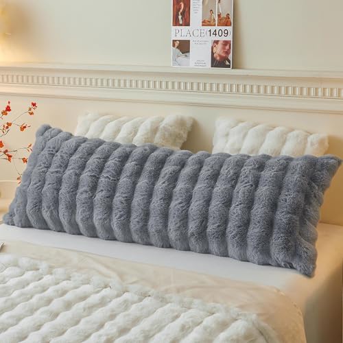 LIFEREVO Fluffy Faux Rabbit Fur Body Pillow Cover, Soft Cute Bubble Shaggy Plush Bed Body Pillowcase with Zipper Closure, Long 20"x54" Fuzzy Furry Pillow Case for Pregnancy Side Sleeper, Light Grey - color: Light Grey