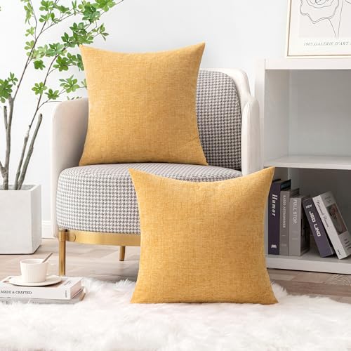 MIULEE Spring Home Decor Pack of 2 Couch Throw Pillow Covers 16x16 Inch Soft Beige Yellow Chenille Pillow Covers for Sofa Living Room Spring Home Decor Couch Solid Dyed Cases - color: Beige Yellow, size: 16" x 16" (Pack of 2)