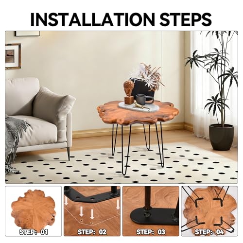 27.5 Inch Live Edge Side Table, Wood Small End Table with Waterproof, Rustic Accent Table Unique for Living Room, Bedroom, Home, Freeform - size: 27.5"D x 27.5"W x 20"H