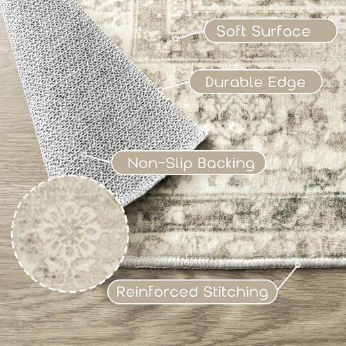 BILEEHOME Boho Kitchen Rug Washable,2x3 Non Slip Farmhouse Neutral Small Area Rug for Bathroom Bedroom Indoor Entrway Ultra Thin Fit Under Door,Tan Brown and Cream Beige - color: Cream&light Tan, size: 2' x 3' (Rectangular)