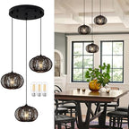 12" Boho Black 3-Light Boho Chandeliers for Kitchen Island Hand-Woven Boho Rattan Chandeliers Dimmable Adjustable Hanging Wicker Chandelier for Dining Room Living Room（Bulb Incl.） - color: 11.8" Black 3-Light