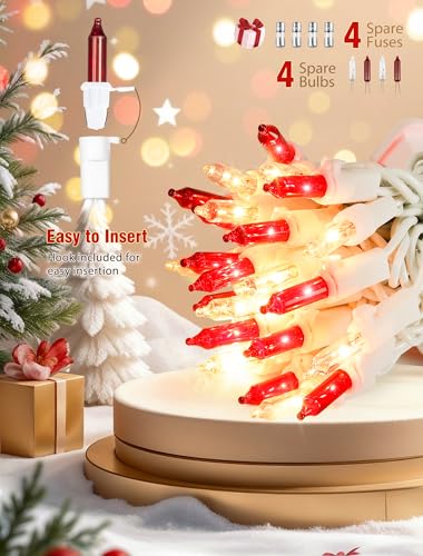 Hopolon Red and Clear Christmas Lights, 2 Pack 13 FT 50 Count Mini String Light Set, White Wire Incandescent Fairy Lights Plug in Connectable for Indoor Outdoor Wedding Birthday Valentine’s Day Decor - color: Red and Warm White,White Wire, size: 2PACK, 50