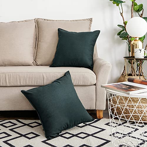 Jeanerlor 18"x18" Solid Cotton Linen Decoration Throw Pillow Case with Zipper Euro Sham Cushion Case Cool Pillow Cover Delicate Decorative Pillowcase for Chair/Bed/Couch,2 Packs, Dark Green - color: Dark Green, size: 18" x 18" (Pack of 2)
