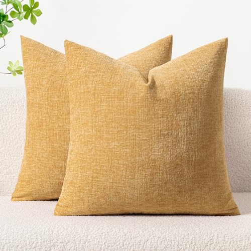 MIULEE Spring Home Decor Pack of 2 Couch Throw Pillow Covers 16x16 Inch Soft Beige Yellow Chenille Pillow Covers for Sofa Living Room Spring Home Decor Couch Solid Dyed Cases - color: Beige Yellow, size: 16" x 16" (Pack of 2)