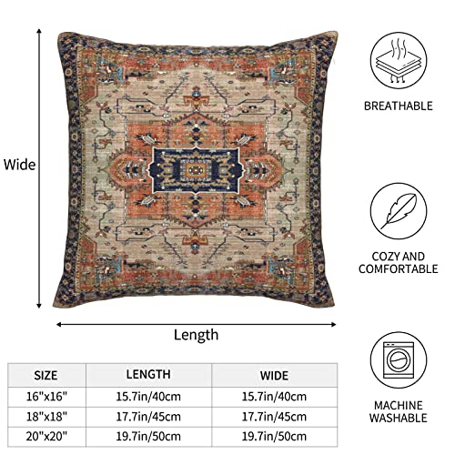 Vintage Terracotta Boho Outdoor Throw Pillow Covers 20x20 Set of 2 | Aztec Floral Carpet Pattern Pillows Cover Orange Blue Farmhouse Decorative Pillow Cases for Bedroom Couch Sofa Decor - color: Orange Blue, size: 20" x 20" (Pack of 2)