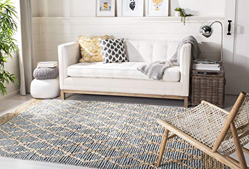 SAFAVIEH Natural Fiber Collection Runner Rug - 2'6" x 8', Light Blue, Handmade Boho Moroccan Trellis Jute, Ideal for High Traffic Areas in Living Room, Bedroom (NF951L)