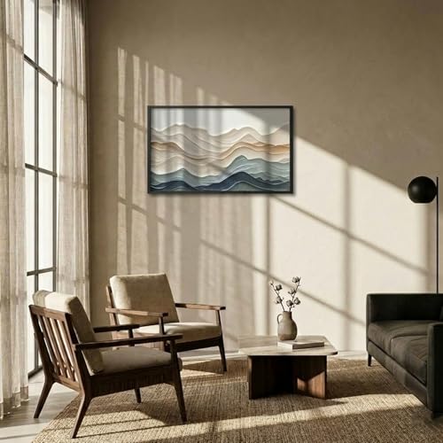 FAEKSUR Framed Abstract Neutral Wall Art for Living Room, Modern Watercolor Wave Landscape Canvas Print, Boho Minimalist Wall Art Home Decor for Bedroom, Dining Room, Office, 16x24 Inch