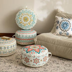 MOCOFO Round Bohemian Ottoman Pouf Cover, 18 Inch, Cotton Blend, Church Window Print, Living Room Storage Footrest, Cover Only (Green Diamond) - color: Green Diamond