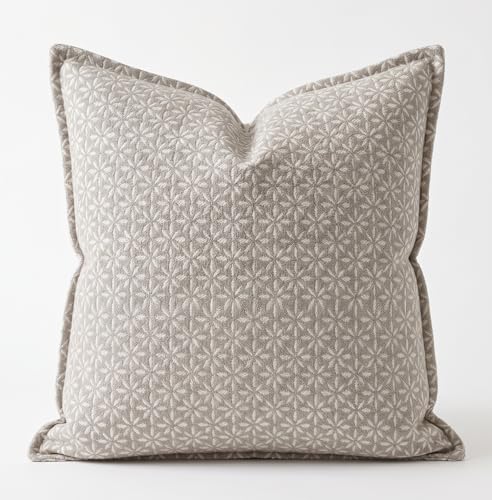 SanVia Cotton Throw Pillow Covers 20x20 – Handwoven Jacquard Texture, Fade-Resistant, No Pilling – Hidden Zipper, Decorative Cushion Cover for Sofa, Couch, Bed – Insert Not Included (Floral, Grey) - color: Dove Gray, size: 20" x 20"