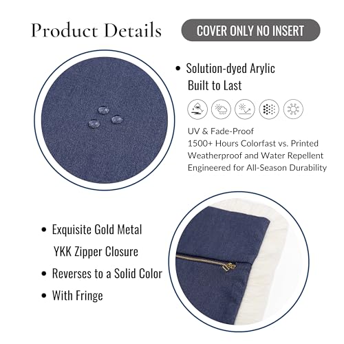 Hofdeco Premium Coastal Hampton Outdoor Performance Lumbar Pillow Cover Only, 12"x20" Water Repellent, UV and Fade Resistant for Backyard, Couch, Poolside, Indigo Blue Woven Solid - color: Indigo Blue Solid 12"x20"