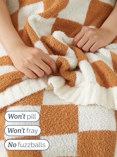 Super Soft Throw Blanket - Checkered Blanket for Couch, Bed, Sofa, Chair - Lightweight Warm Double Sided Knit - All Season Cozy, Fuzzy, Anti-Static Microplush Blanket for Women - 50x60 (Toffee/Cream) - color: 06 - Checkered Toffee/Cream