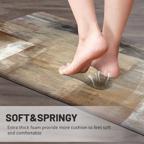 MAYHMYO Kitchen Rugs and Mats Set of 2 Brown Black Beige Anti Fatigue Mat PVC Non Slip Kitchen Mats for Floor, Bathroom, Desk, Runner, Laundry,17.3 x 29 x 0.4 inch + 17.3 x 47 x 0.4 inch - color: Brown-white, size: 29"L X 17.3"W X 0.4"Th + 47"L X 17.3"W X
