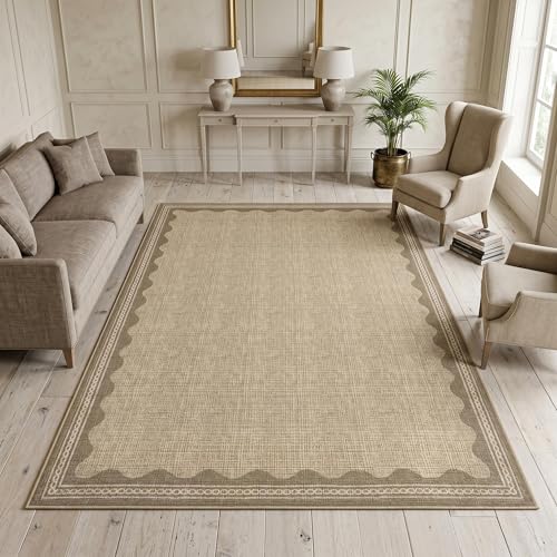 Garvee Modern Bordered Rugs for Living Room 8x10 Large Washable Rug Non Slip Low Pile Ultra Soft Carpet Foldable Non Shedding Stain Resistant Floor Cover for Bedroom Playroom Nursery Office Dorm Jute - color: Border Jute, size: 8' x 10' (Rectangular)