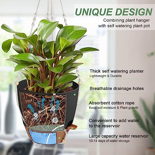 Vanslogreen 41.5 Inch Macrame Plant Hanger Indoor Outdoor with 12 Inch Flower Pot, Hanging Planter for Plants Holder with Wood Beads for Boho Home Decor (Ivory+Black) - color: Ivory+black, size: 12''