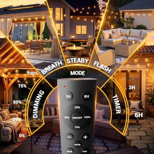 70FT Outdoor String Lights with Remote, Waterproof Patio Lights with 24+1 Shatterproof S11 LED Bulbs,2200K Low Voltage Adapter for Backyard Garden Porch Bistro Decor, Timer & Dimmer Modes - color: Warm White-2700K, size: 70FT