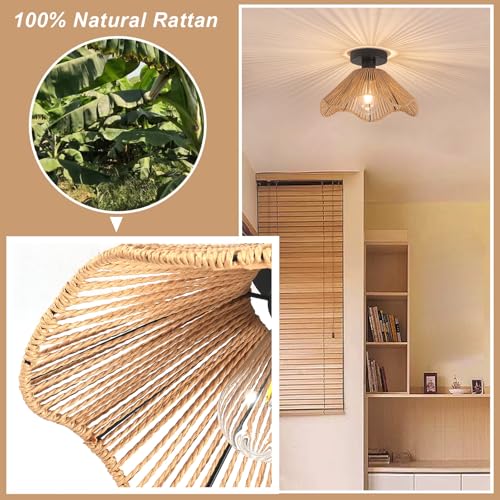 Surpars House Boho Rattan Ceiling Light Fixture, Mini Rattan Chandelier Lighting Fixture, Hand Woven Ceiling Light Fixtures for Hallway Bedroom Kitchen Entryway Living Room (Light Brown) - color: Light Brown