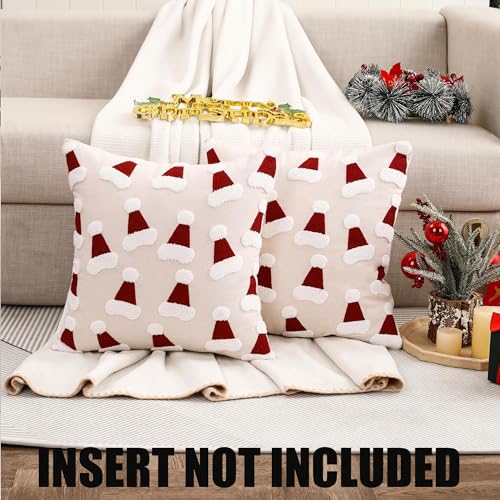 Christmas Tufted Throw Pillow Cover 20 x 20 inch Set of 2 Multiple Xmas Hats Pillow Covers 3D Christmas Party Decor Winter Holiday Cushion Cases for Sofa Couch Bed Living Room - color: Multiple Christmas Hats, size: 20" x 20" (Pack of 2)