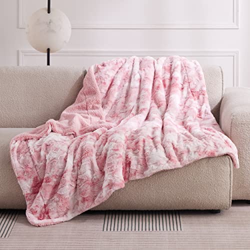 Bedsure GentleSoft Sherpa Fluffy Blanket Twin Size - Fleece Warm and Cozy Throw for Women Gift, Plush & Fuzzy Faux Fur Christmas Blanket for Couch, Sofa, Bed Decor, Tie Dye Design, Pink, 60x80 Inches - color: 04 - Pink, size: Twin (60" x 80")
