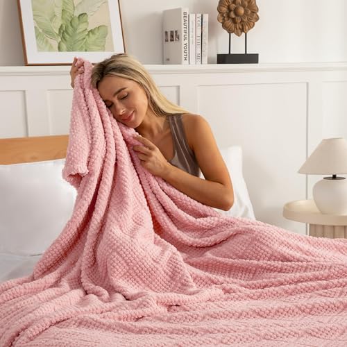 Whale Flotilla Fuzzy Fleece Throw Blanket for Couch, Bed, Soft Fluffy Jacquard Waffle Blankets for All Season, Lightweight and Cozy, 50x60 Inch, Pink - color: Pink, size: Throw(50x60 Inch)