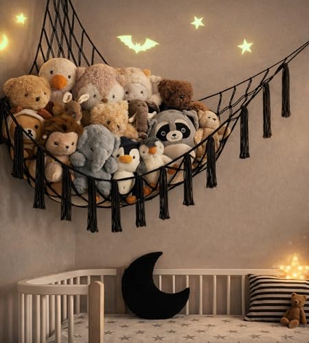 Stuffed Animal Storage Hammock or Net Corner - Large Toy Hammock Net for Stuffed Animals Room Decor - Cute Stuff Animal Organizer Plush Holder - Kids Baby Nursery Essentials Wall Bedroom Home Decor - color: Black, size: Standard(41.5"L x 55.2"W x 41.5"H)