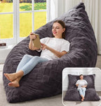 Hobestluk 3 in 1 Bean Bag Chair Giant Bean Bag Chairs for Adults with Plaid Cover Convertible Bean Bag Floor Cushion with Machine Washable Cover for Living Room (Plaid Dark Grey) - color: Jet Grey