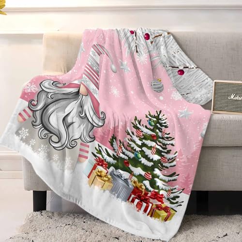 Christmas Gnome Throw Blankets, Winter Merry Christmas Tree Balls Soft Fleece Blanket Decorative for Home Sofa Couch Chair Living Bedroom,40x50 Inches, Pink - color: Christmas-lxm13061, size: 40x50 Inch