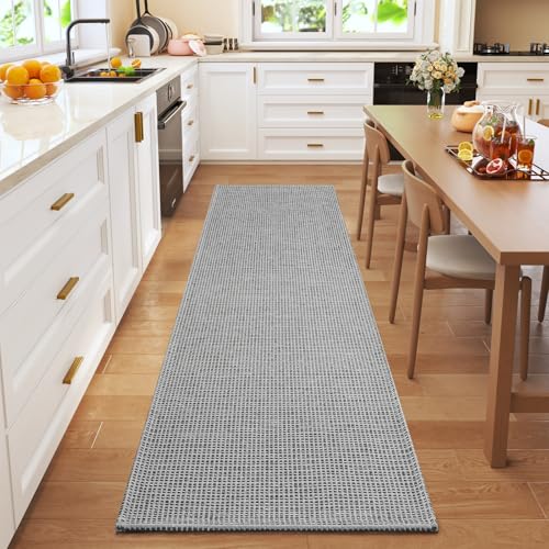 Runner Rug for Hallway 2x6, Machine Washable Rug Runner Non Slip, Boho Woven Kitchen Runner, Low-Pile Indoor Entryway Rug for High Traffic Areas, Living Room, Laundry Room (2'x6', Grey) - color: Grey, size: 2' x 6'