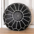 ARTOUARZAZATE Premium Moroccan Leather Pouf Cover, Ottoman Footstool Hassock 100% Real Natural Leather pouffe, Home Gifts, Wedding Gifts, Foot Stool (Black by White)