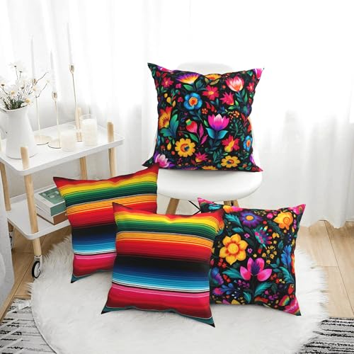 Mexico Flowers Throw Pillow Covers 18 X 18 Inch Set of 4 Decorative Cushion Cover Home Decor for Sofa Chair Couch Bedroom Living Room - color: Mexico