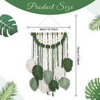 Newwiee Leaves Macrame Wall Hanging Boho Feather Macrame Wall Decor Woven Tapestry Green Stylish Feather Hanging for Nursery Bedroom Living Room 27.6 x 15.8 Inch