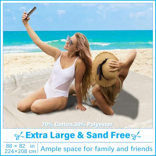 Vikumond Oversized Turkish Beach Towel Blanket XXL Cotton Sandproof Towels Boho Woven Extra Large Big Sand Free Giant Throw Blankets Huge Quilt XL Picnic Camping Necessities Cloud for Adult Gifts - color: Z Beige Mtb, size: Xxxl(88x82 In,224x208 Cm)