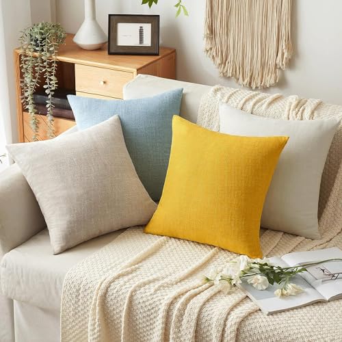 MIULEE Pack of 2 Decorative Linen Burlap Textured Pillow Covers Farmhouse Boho Accent Pillowcases Spring Home Decor for Couch Sofa Bedroom Living Room 18x18 Inch Bright Yellow - color: Bright Yellow, size: 18" x 18" (Pack of 2)