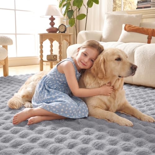 Lotus Karen Washable Area Rug, 3D Bubble Rug for Living Room, Bedroom, Faux Fur Carpet for Home Decor,2' W × 3' L, Light Grey - color: Light Grey, size: 2' x 3' (Rectangular)