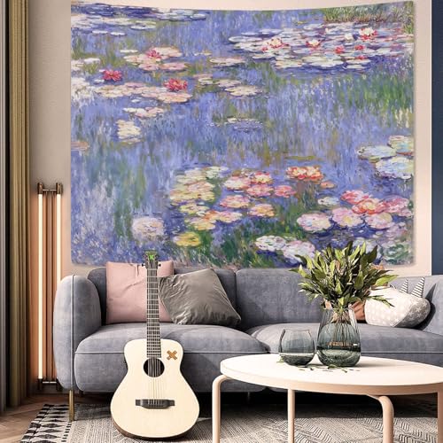 Yeoiat Monet Tapestry Water Lilies Wall Tapestry, Floral Tapestries for Bedroom Art Tapestries Wall Hanging for Bedroom Living Room 44"x60" - color: Green Red, size: 60"L x 44"W