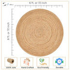 Savi Home Hand Woven Jute Braided Rug, 6' Round - Natural, Reversible Area Rugs for Living Room, Farmhouse, Kitchen, Handcrafted 6 Feet Round Area Rugs - Natural - color: Natural, size: 6' (Round)