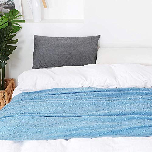 BOURINA Blue Throw Blanket 60x80 Inches Throw Textured Solid Soft Sofa Throw Couch Knitted Decorative Blanket - color: Blue, size: 60"x80"