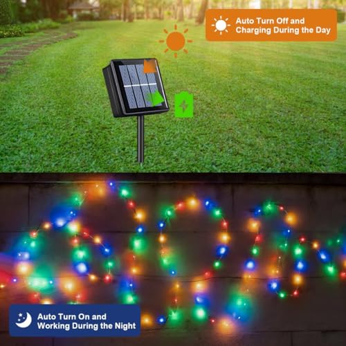 QITONG Multicolor Solar Fairy Lights, 2 Pack Each 66ft 200 LED String Lights Outdoor, Silver Wire Solar Christmas Lights with 8 Modes - color: Multicolor