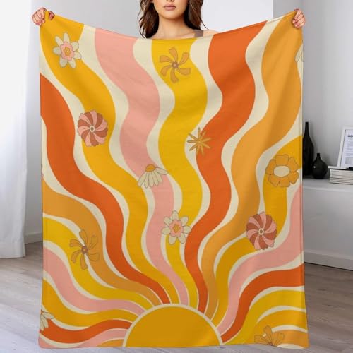 70s Vintage Floral Blanket,Groovy Boho Rainbow Hippie Abstract 80s Flower Plant Print Blanket for Couch Sofa Bed Decorative Gifts 30x40 - color: Blanket-21, size: 30"x40"