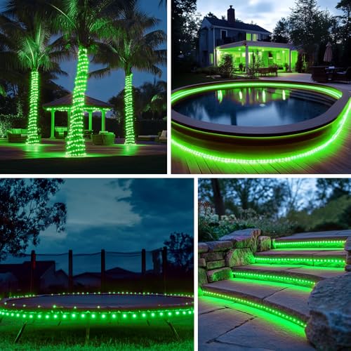 LairtPOW Solar Rope Lights, 39FT 100LEDs Outdoor Solar Strip Lights,IP65 Waterproof Outdoor Led String Lights with 8 Lighting Modes for Garden Yard Christmas Holiday Palm Tree Decoration (Green) - color: Green, size: 100 LED