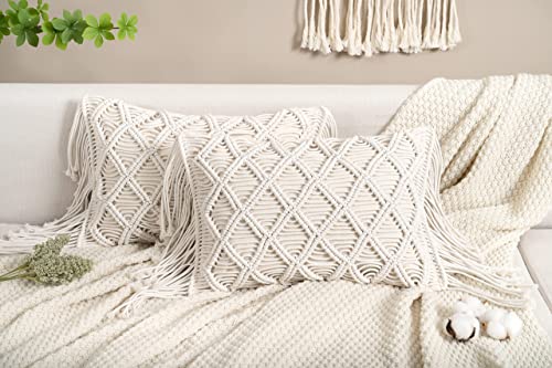 Macrame Lumbar Pillow Cover-Set of 2 Decorative Thorw Pillowcase Boho Tassel Cushion Covers for Sofa Couch Chair Farmhouse Home Decor 12X18 INCH - color: A