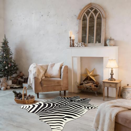 BENRON Premium Zebra Rugs for Living Room Bedroom, Non-Slip Throw Rug for Home Decor, Faux Zebra Print Animal Skin Carpets, Black and White, Ivory, 2.3 x 3.6 ft - color: Black/White, size: 2'4" x 3'7" (Irregular)