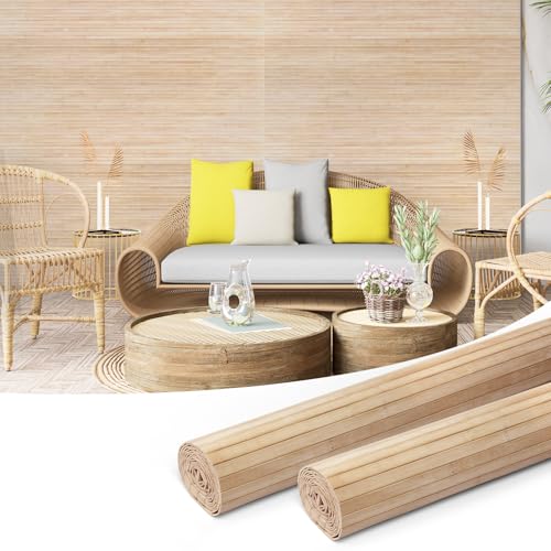 Art3d 48 x 96 Inch Natural Bamboo Wall Panel for Interior Wall Decor, Flexible Pole Wrap Wainscoting Wall Cladding Paneling for Living Room, Bedroom, Office, Kitchen Island, 2-Pack, Light-carbonized - color: Light-carbonized, size: 2-48" x 96"