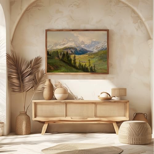 SKTBJWNYK Vintage Snow Wall Art Decor Snow Mountain Valley Scenery Canvas Art Prints Valley Scenery Artwork Countryside Prints For Bedroom Kitchen Living Room 16x24 Inch Unframed - color: Alpine Valley Landscape wall art, size: 24"L x 16"W