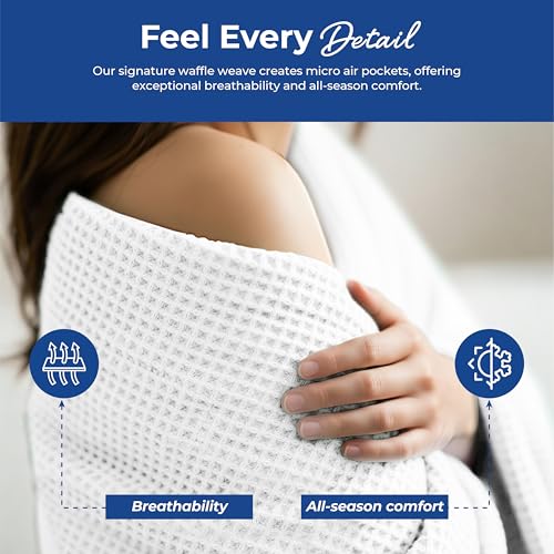 THREAD SPREAD 100% Cotton Waffle Twin Size Blanket for Bed - Soft Lightweight Breathable Waffle Weave Twin Blanket for All Season, Textured Throw Blankets for Bed, Sofa, Hotel, Hospital - White - color: Waffle - White, size: Twin / Twin XL