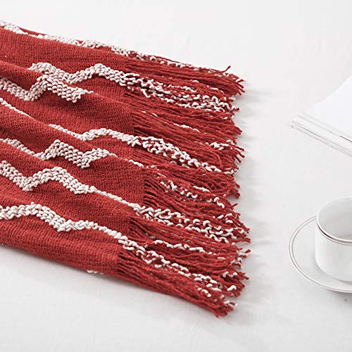 BOURINA Fluffy Chenille Knitted Fringe Throw Blanket Lightweight Soft Cozy for Bed Sofa Chair Throw Blankets, Rust 50" x 60" - color: A-rust, size: 50"×60"