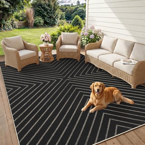 Garvee Striped Easy Jute Outdoor Patio Rug, 3x5 Washable Rugs for Entryway Porch, Non Slip Farmhouse Neutral Non Shedding Indoor Outdoor Carpet for Entry Kitchen Guestroom Deck Foyer 3'x5' Black - color: Striped|black, size: 3' x 5' (Rectangular)