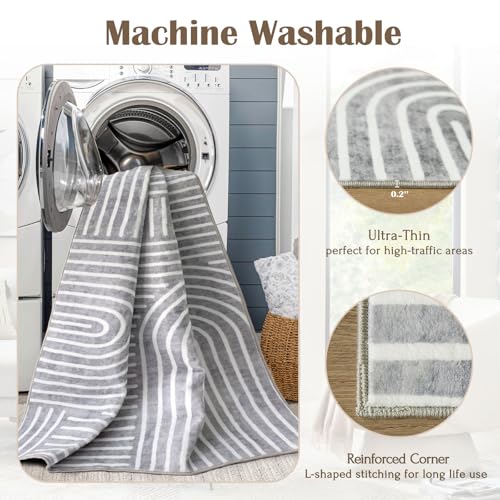 LUXRUG 3x5 Washable Area Rug - Small Entryway Rug Non-Slip Grey Abstract Rainbow Kitchen Rugs Modern Boho Carpet Throw Rugs for Living Room Bedroom Bathroom Dorm Nursery Room Home Decor - color: Grey, size: 3' x 5' (Rectangular)