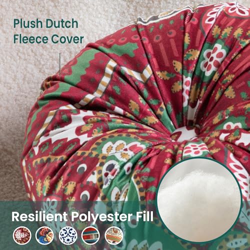 Boho Floor Cushion Set with Chair Pads 4-Pieces Extra Thick Floor Pillow, Round/Square Dining Chair Pad & Round Throw Pillow, Plush Velvet for Ergonomic Support, Boho Chic Home Decor Blue